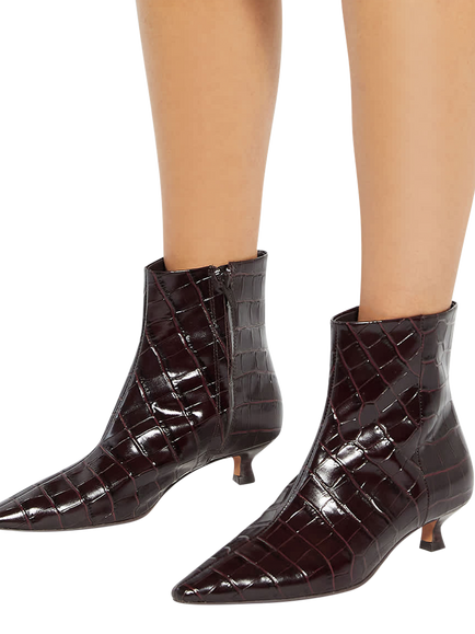 Dune London Odore Textured Leather Kitten Heel Ankle Boots, Brown - view 2, Brown