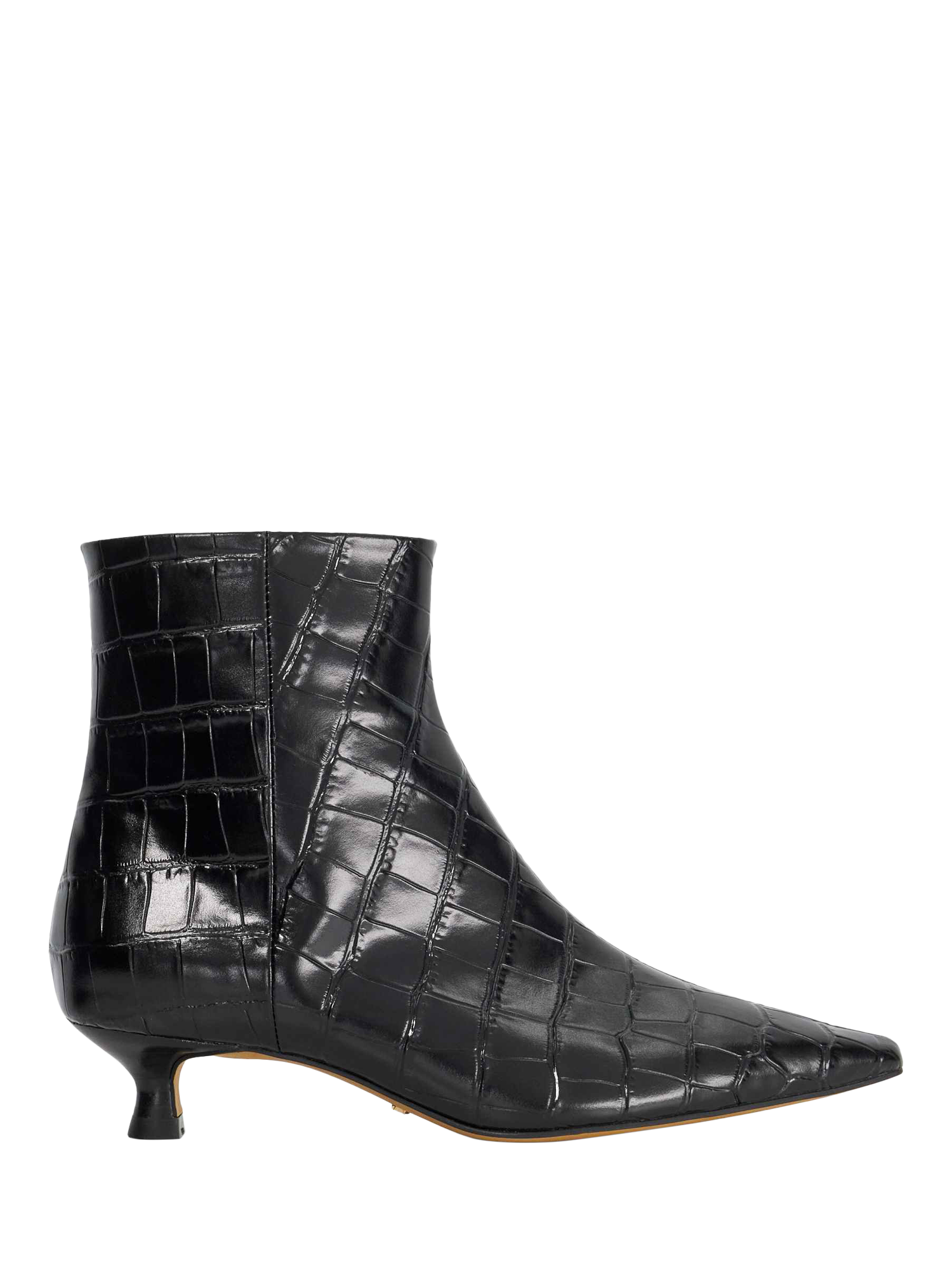 Product image 1 of 6, which shows Dune London Odore Textured Leather Kitten Heel Ankle Boots, Black, EU36