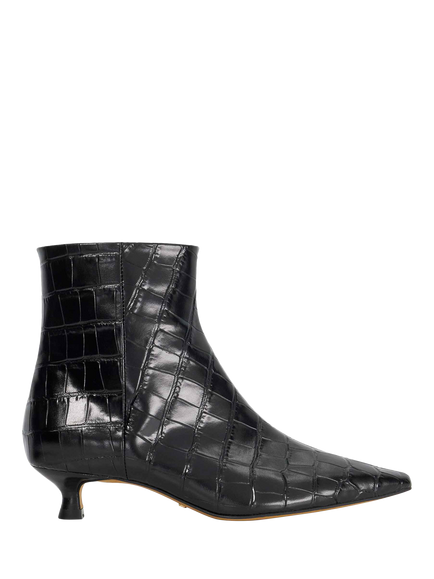 Dune London Odore Textured Leather Kitten Heel Ankle Boots, Black, Black