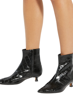 Dune London Odore Textured Leather Kitten Heel Ankle Boots, Black - view 2, Black
