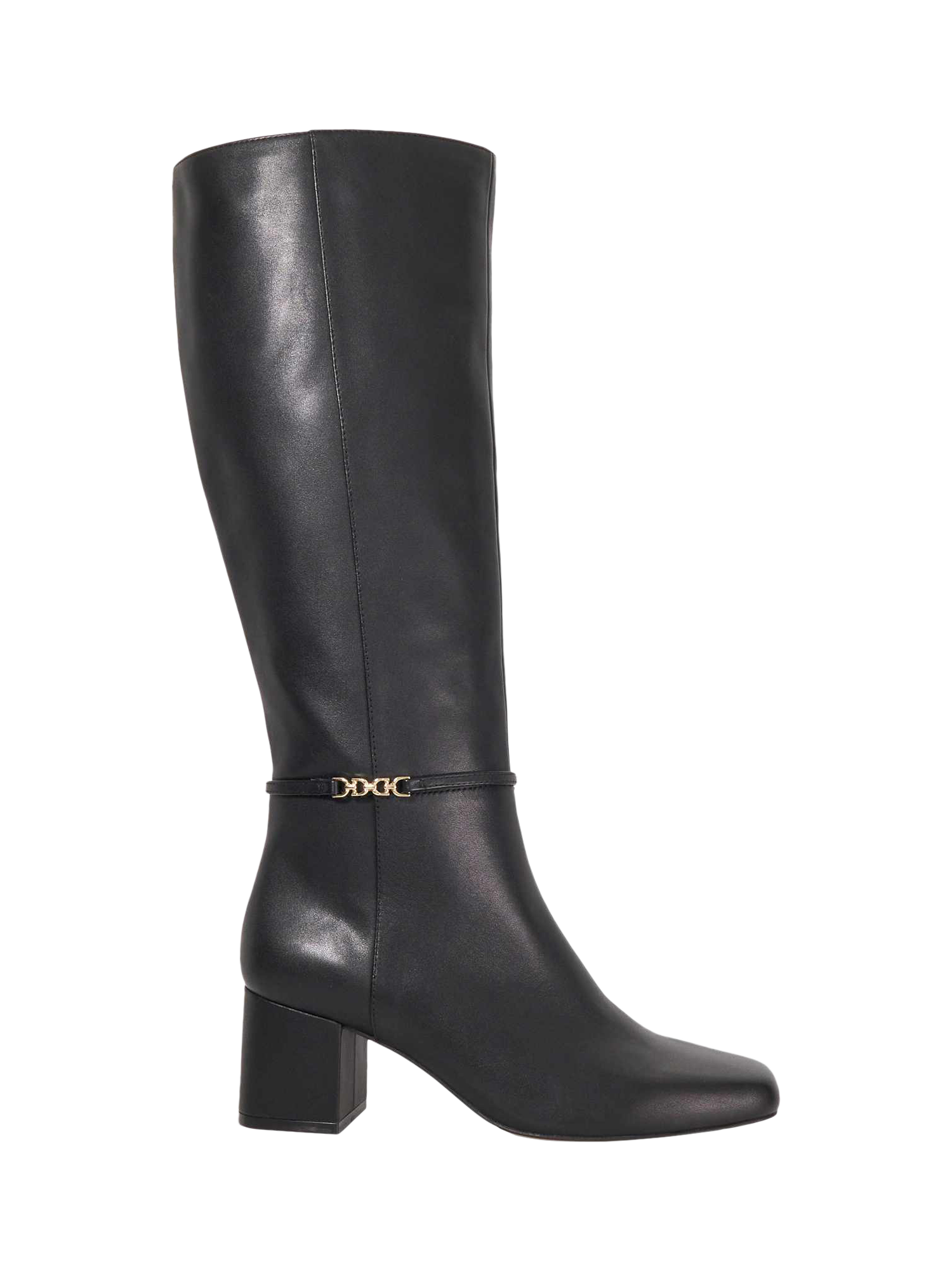 Product image 1 of 6, which shows Dune London Sanna Leather Knee High Boots, Black, EU36