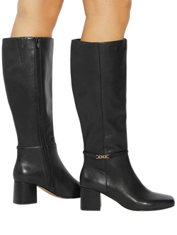 Dune London Sanna Leather Knee High Boots, Black - view 2, Black