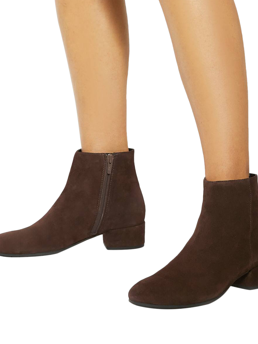Product image 2 of 5, which shows Dune London Pippie Suede Block Heel Ankle Boots, Brown, 36