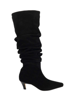 Dune Saunders Suede Ruched Knee High Boots, Black