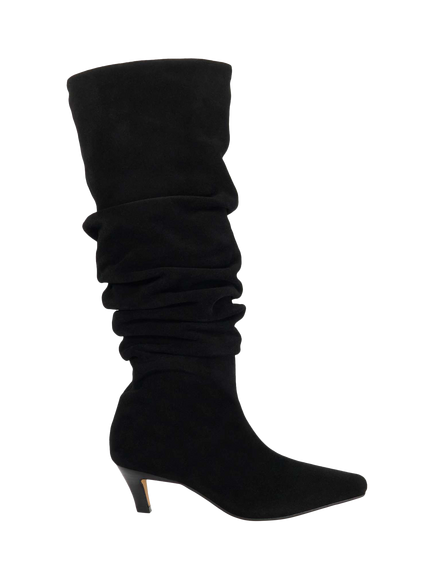 Dune Saunders Suede Ruched Knee High Boots, Black