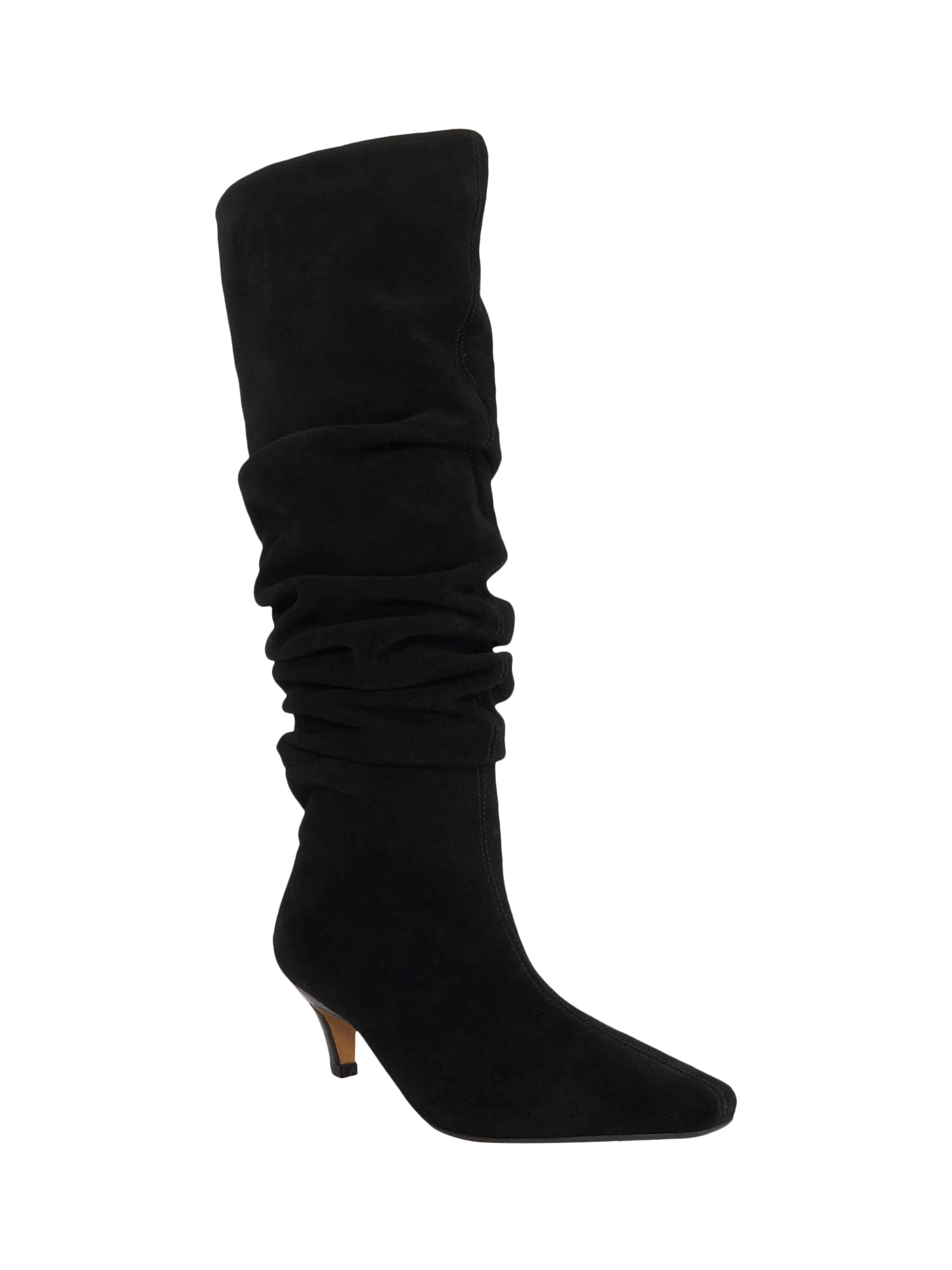 Product image 3 of 5, which shows Dune Saunders Suede Ruched Knee High Boots, Black, EU36