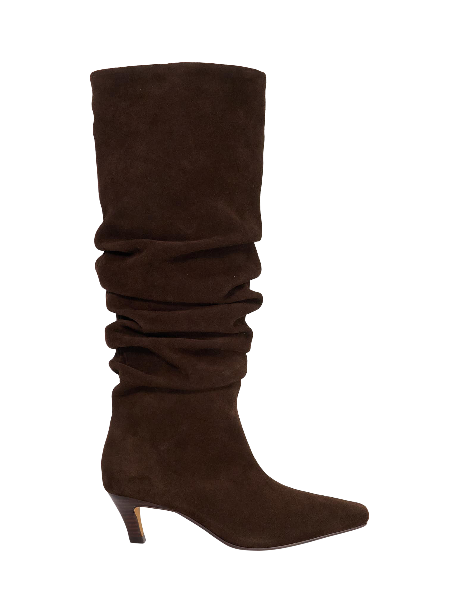 Product image 1 of 5, which shows Dune Saunders Suede Ruched Knee High Boots, Brown, EU36