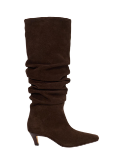 Dune Saunders Suede Ruched Knee High Boots, Brown