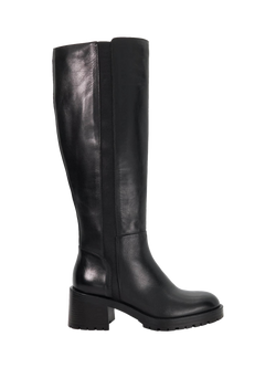 Dune London Taisy Block Heel Knee Length Leather Boots, Black, Black