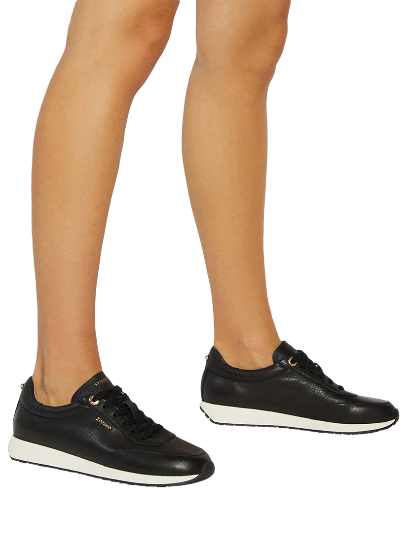 Product image 2 of 6, which shows Dune London Ettah Leather Trainers, Black, 3