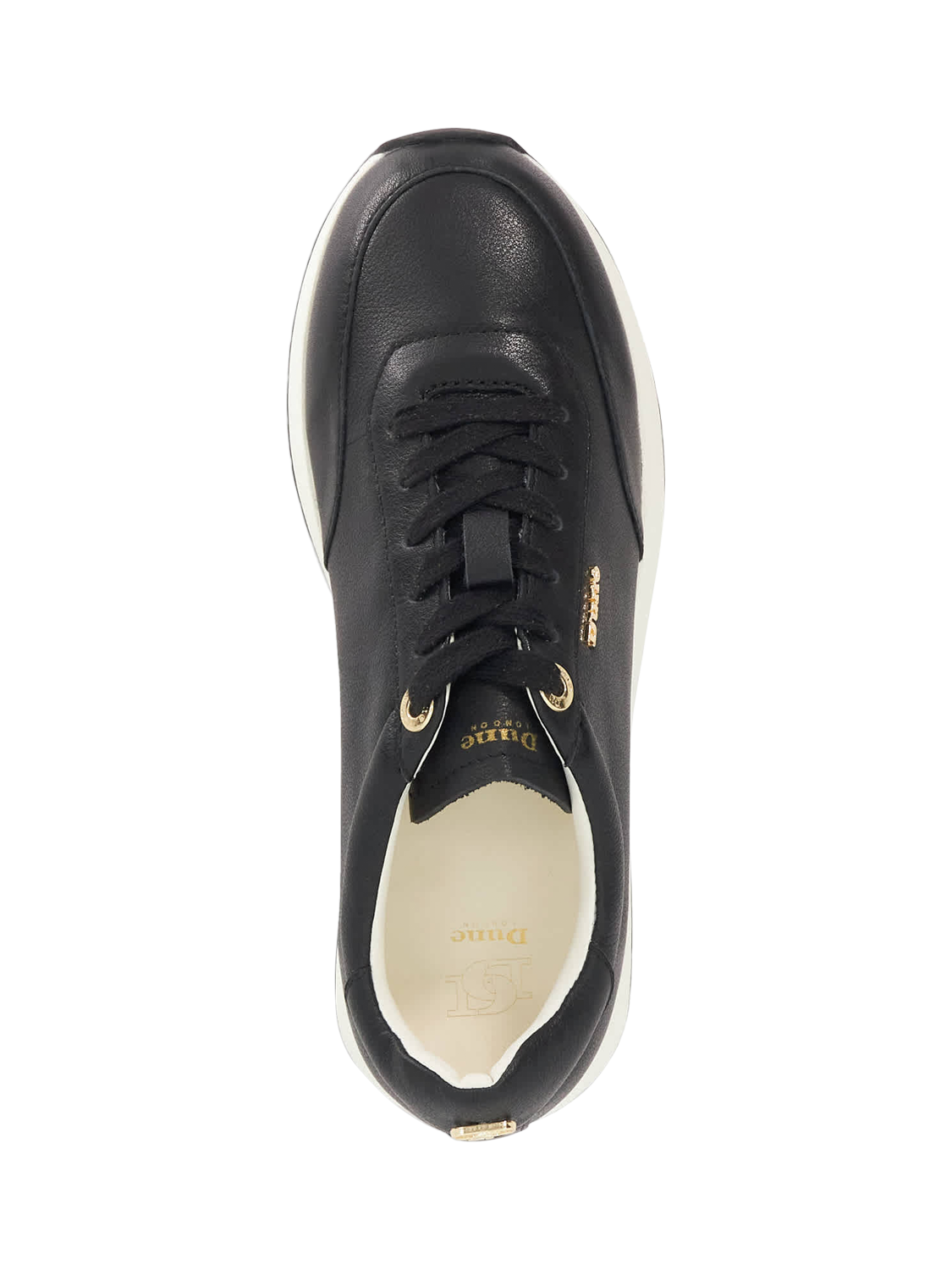 Product image 3 of 6, which shows Dune London Ettah Leather Trainers, Black, 3