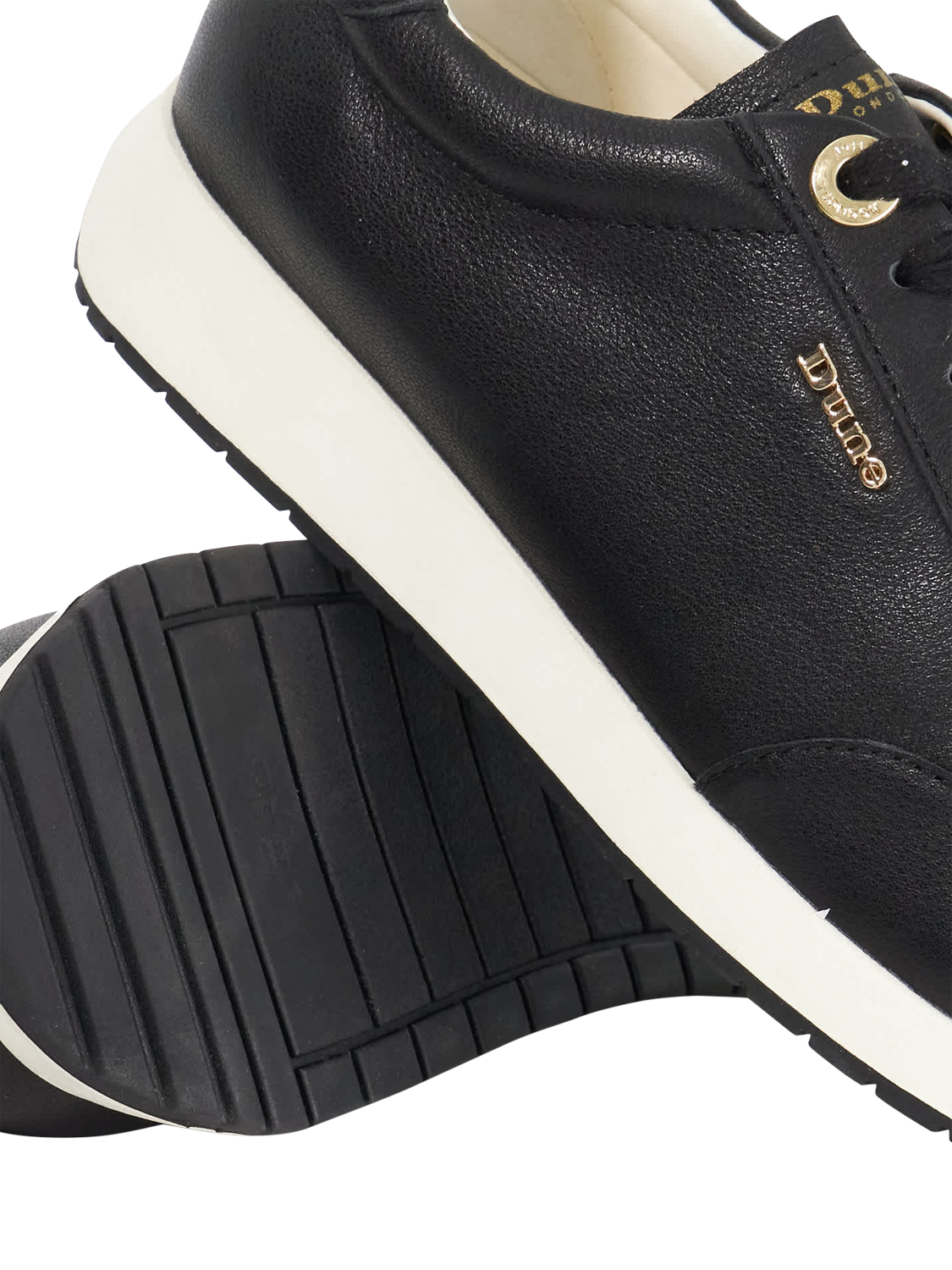 Product image 6 of 6, which shows Dune London Ettah Leather Trainers, Black, 3