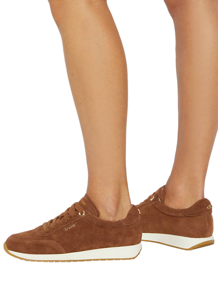 Dune London Ettah Suede Lace Up Trainers - view 2, Dark Tan