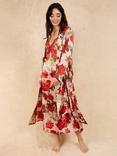 Their Nibs Rose Print Satin Grandpa Dressing Gown, Pink