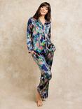 Their Nibs Tropical Bird Satin Long Pyjama Set, Navy