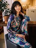 Their Nibs Tropical Bird Satin Long Pyjama Set, Navy