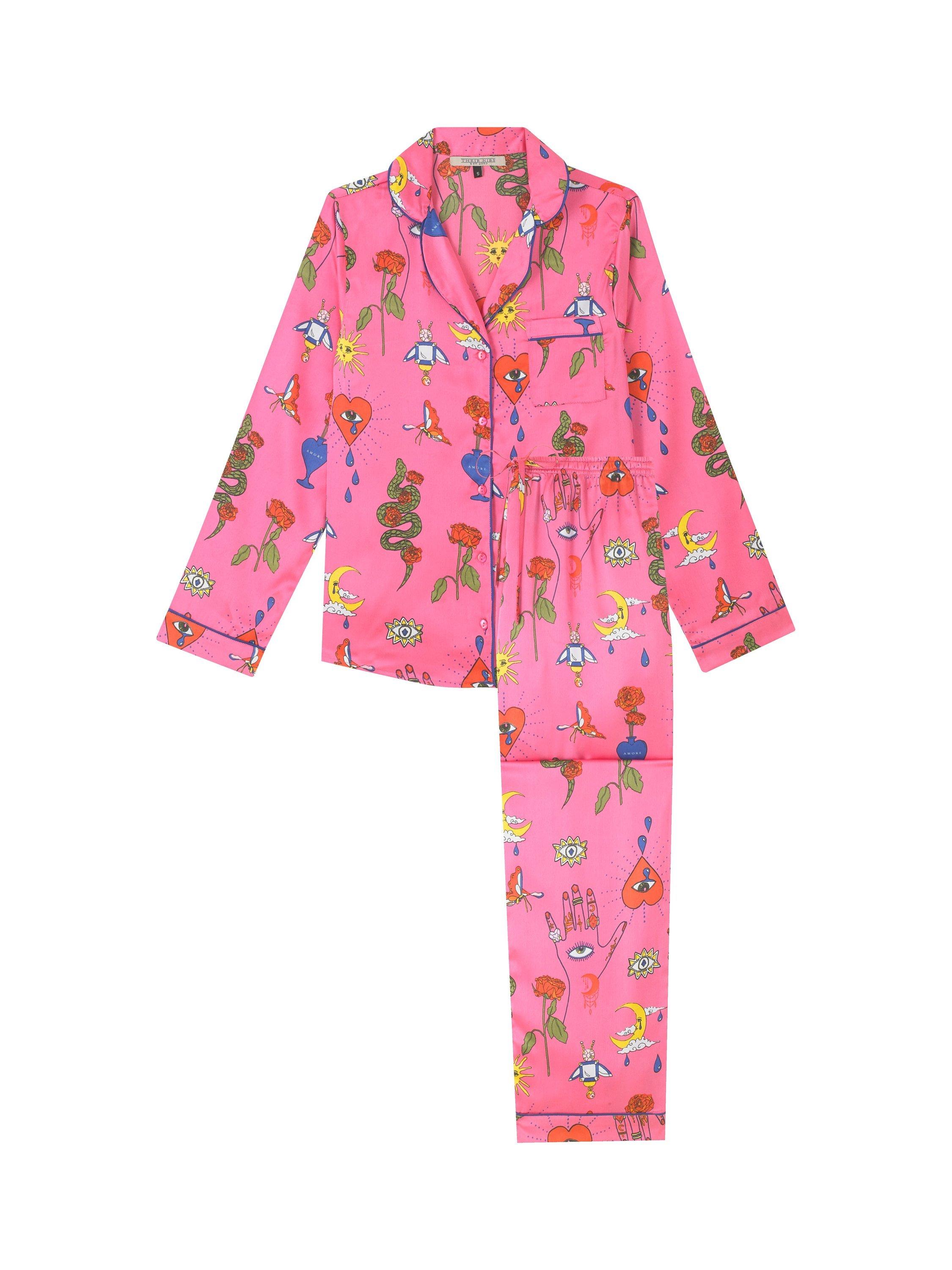 Product image 2 of 4, which shows Their Nibs Magik Satin Pyjama Set, Hot Pink, XL