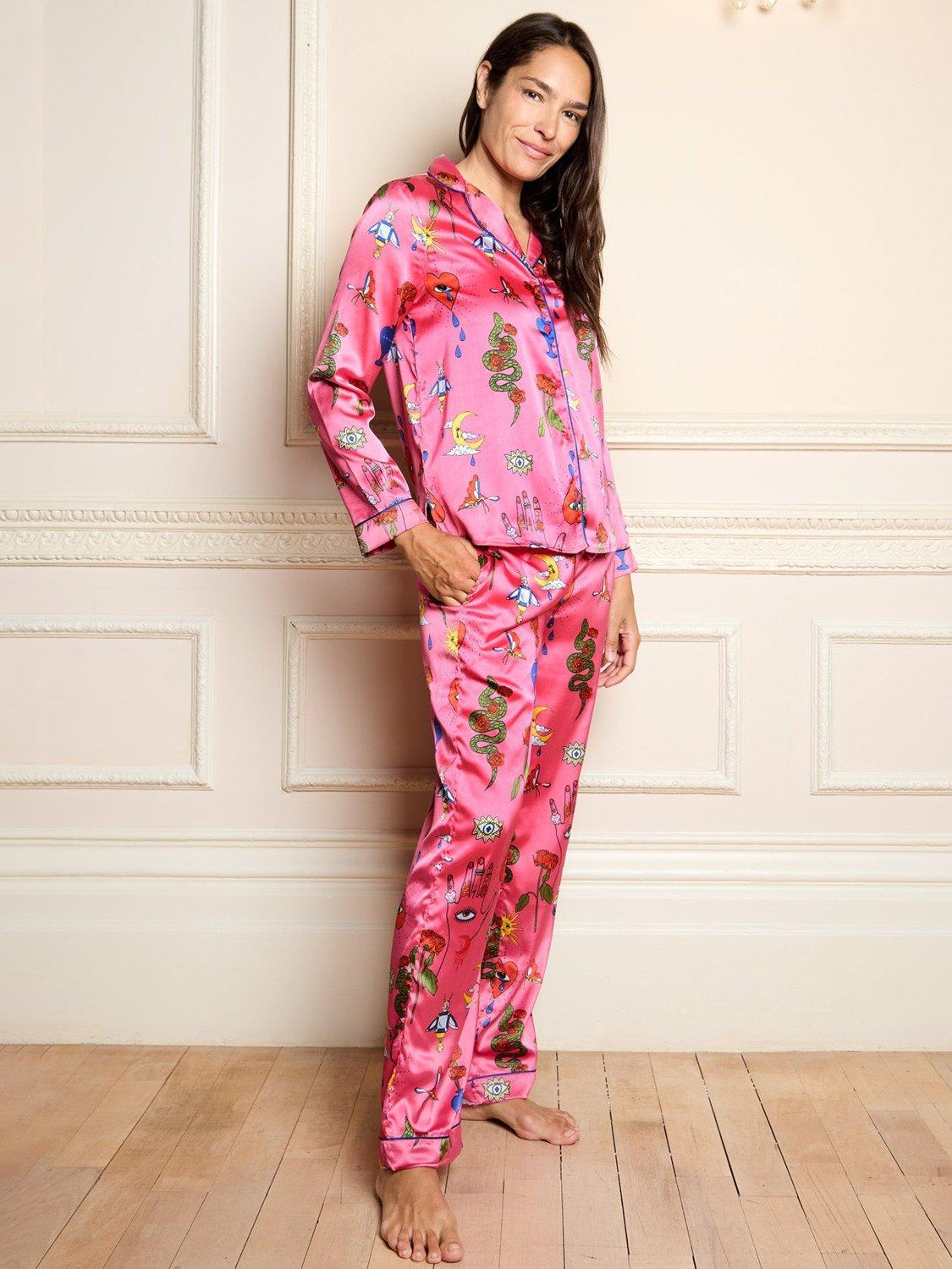 Product image 3 of 4, which shows Their Nibs Magik Satin Pyjama Set, Hot Pink, XL