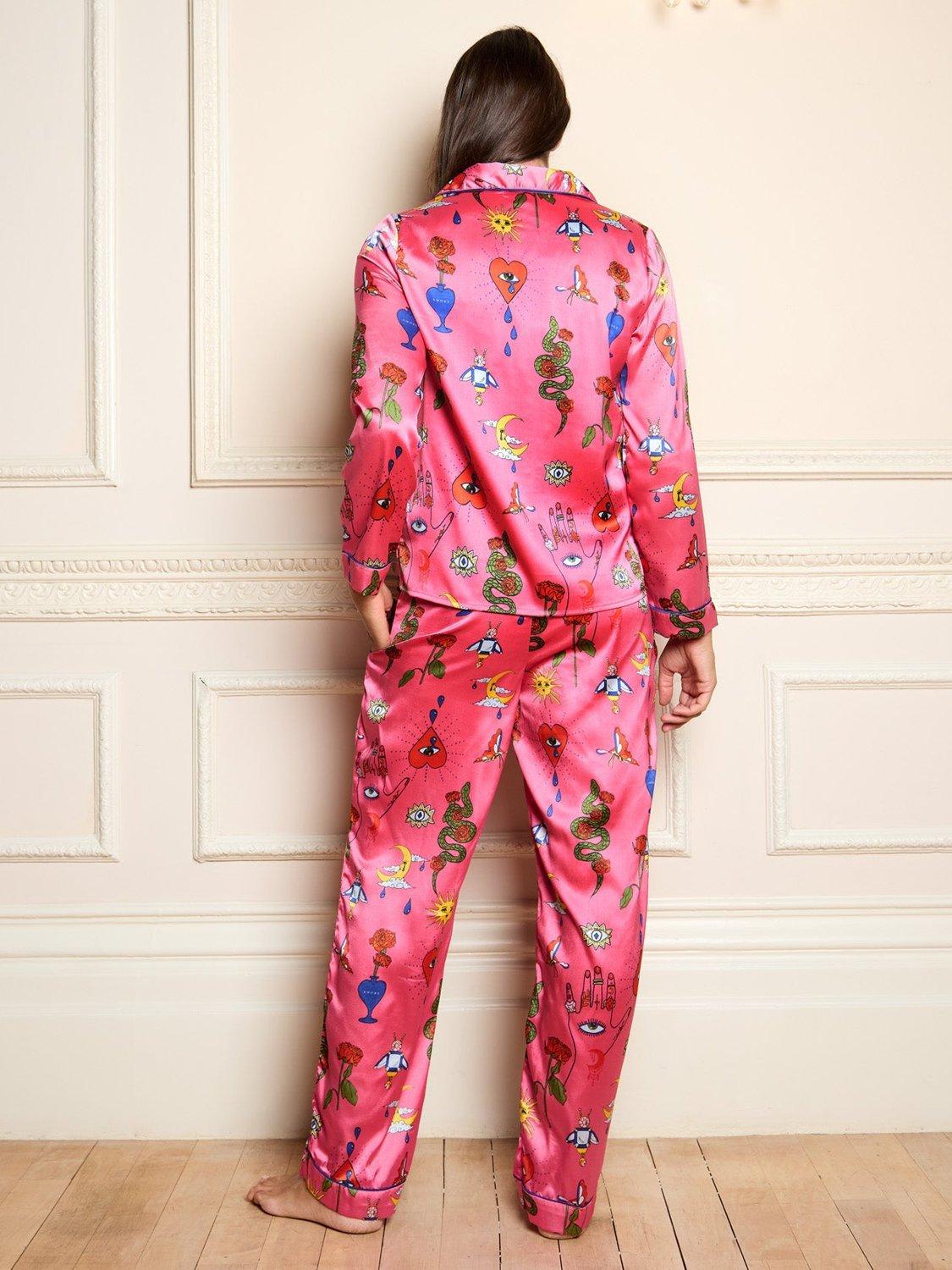 Product image 4 of 4, which shows Their Nibs Magik Satin Pyjama Set, Hot Pink, XL