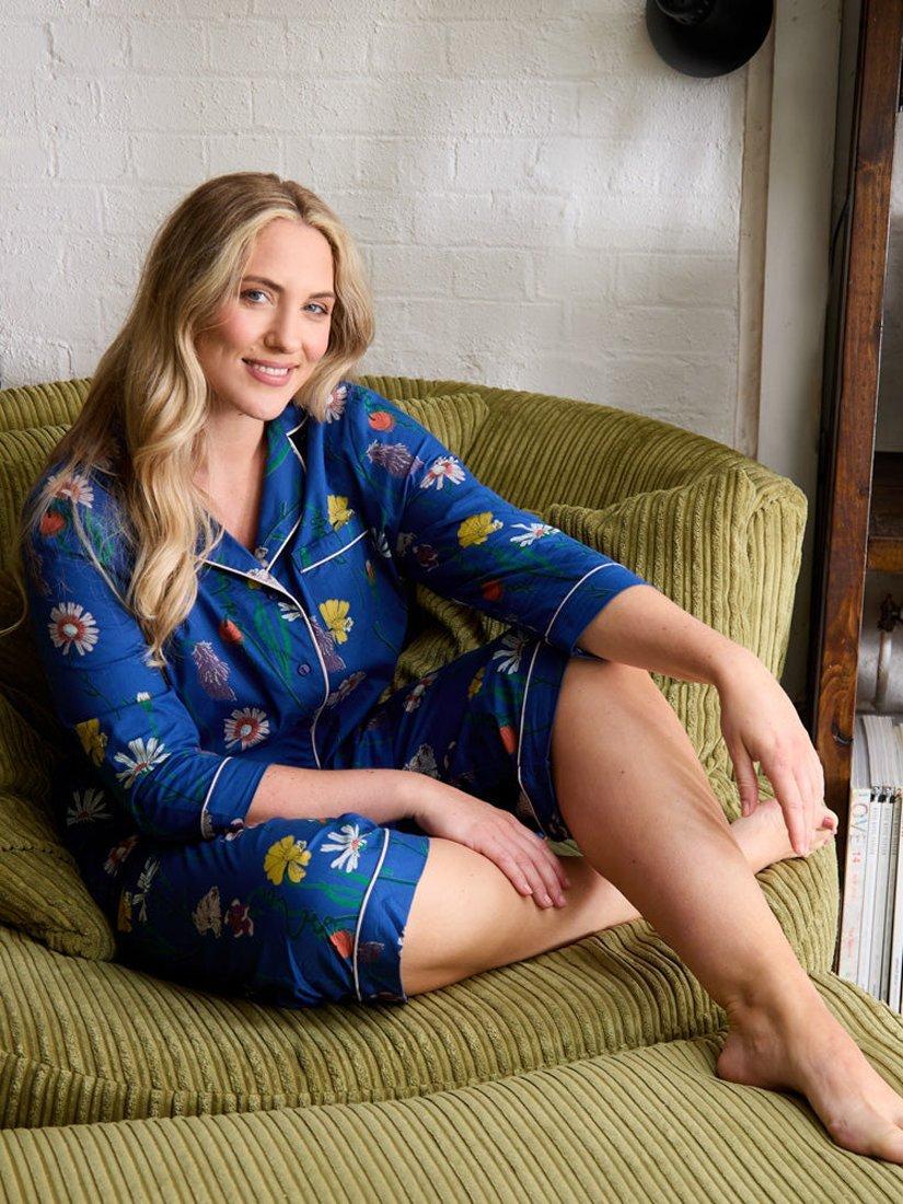 Product image 3 of 4, which shows Their Nibs Field Flower Capri Pyjama Set, Navy, S