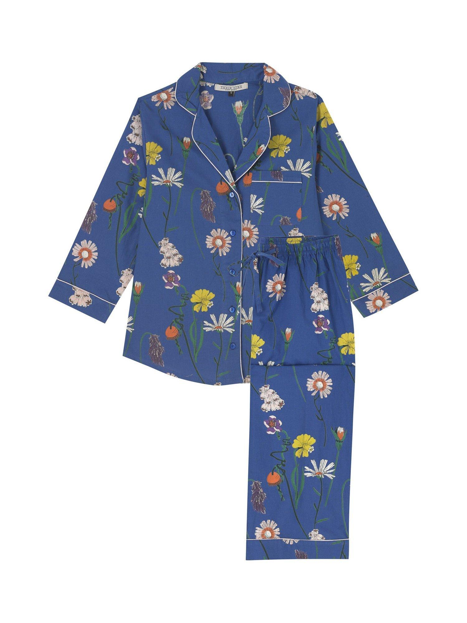 Product image 4 of 4, which shows Their Nibs Field Flower Capri Pyjama Set, Navy, S