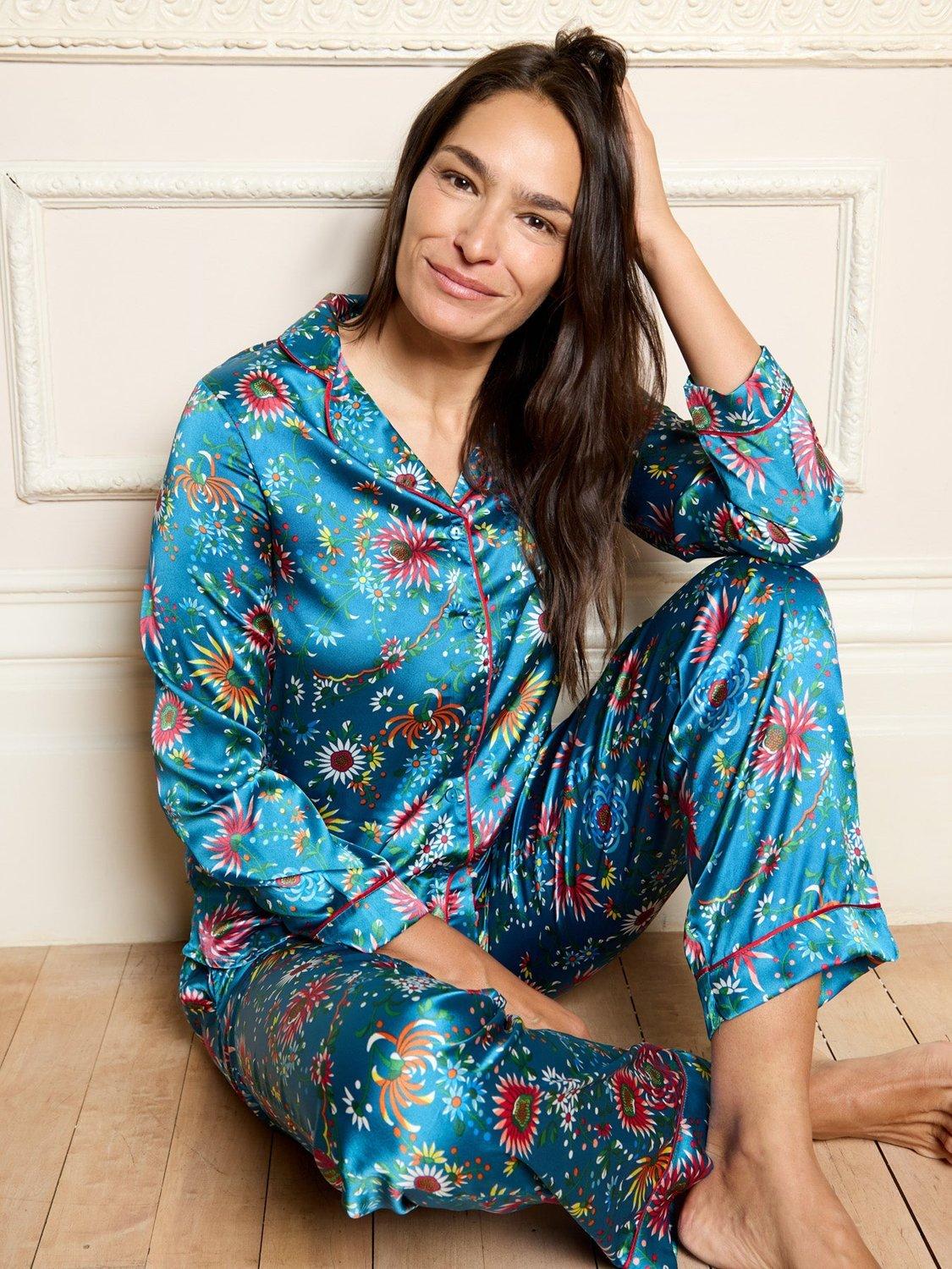 Product image 2 of 5, which shows Their Nibs Fireworks Satin Long Pyjama Set, Blue, M