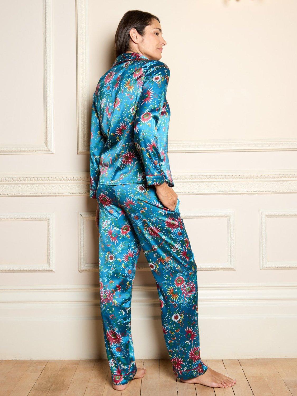 Product image 3 of 5, which shows Their Nibs Fireworks Satin Long Pyjama Set, Blue, M