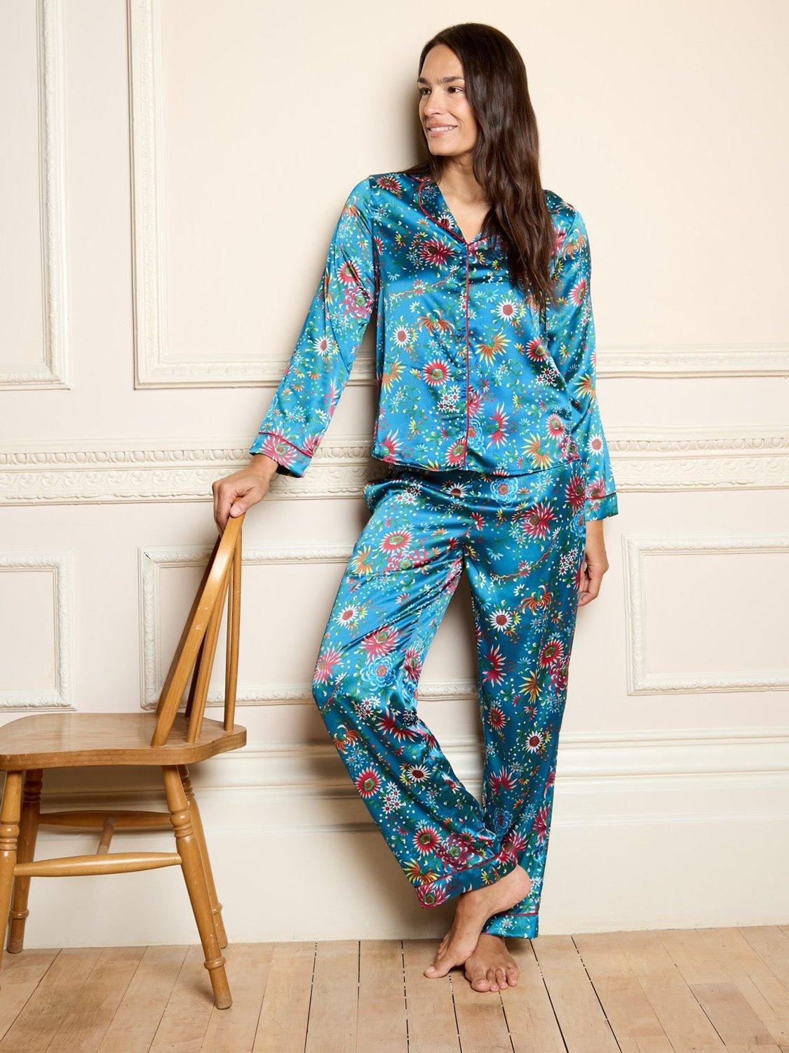 Product image 4 of 5, which shows Their Nibs Fireworks Satin Long Pyjama Set, Blue, M