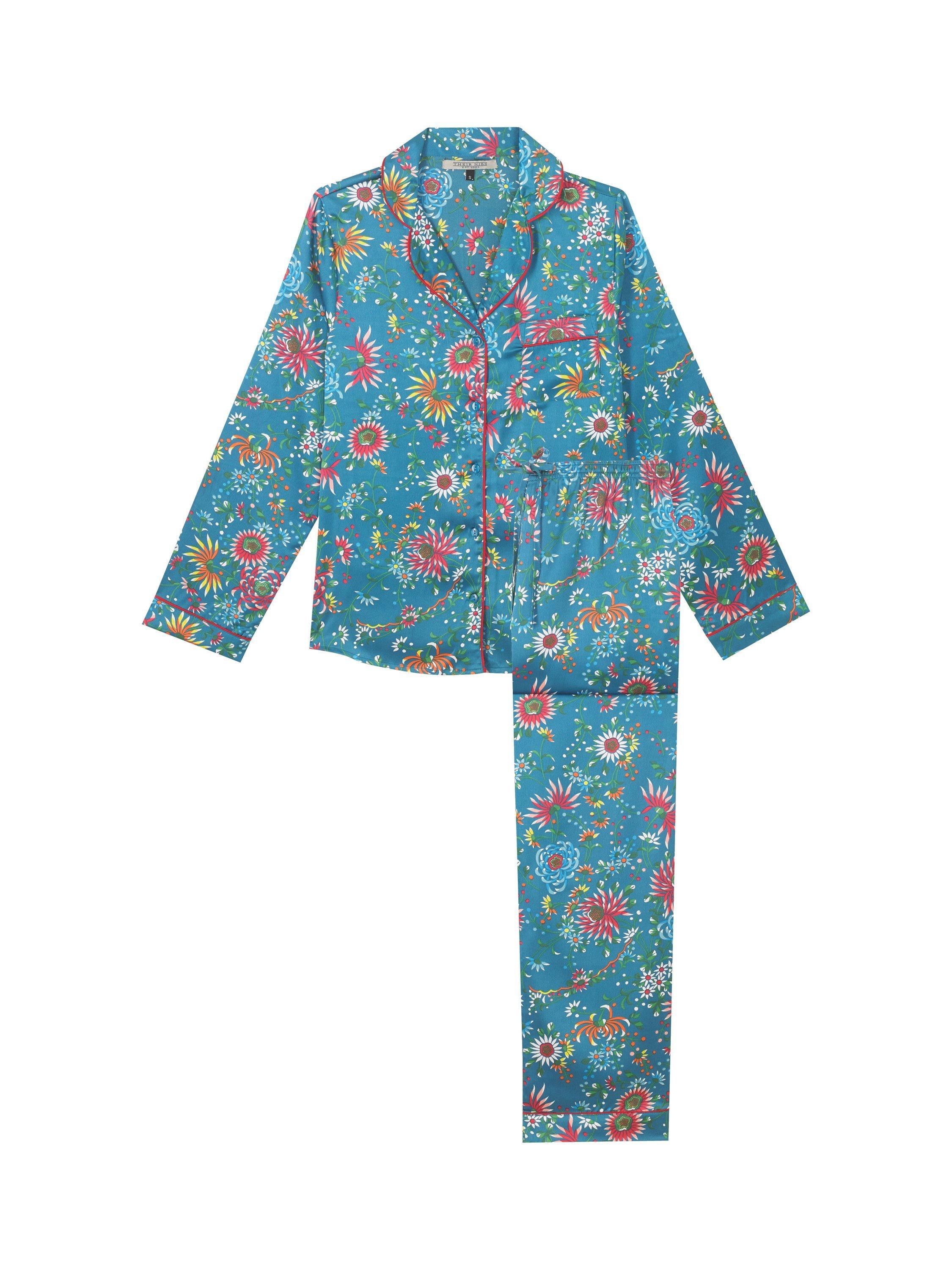 Product image 5 of 5, which shows Their Nibs Fireworks Satin Long Pyjama Set, Blue, M
