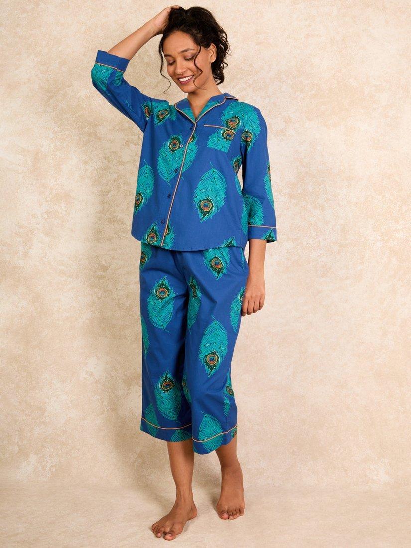Product image 1 of 4, which shows Their Nibs Peacocks Capri Pyjama Set, Navy, M