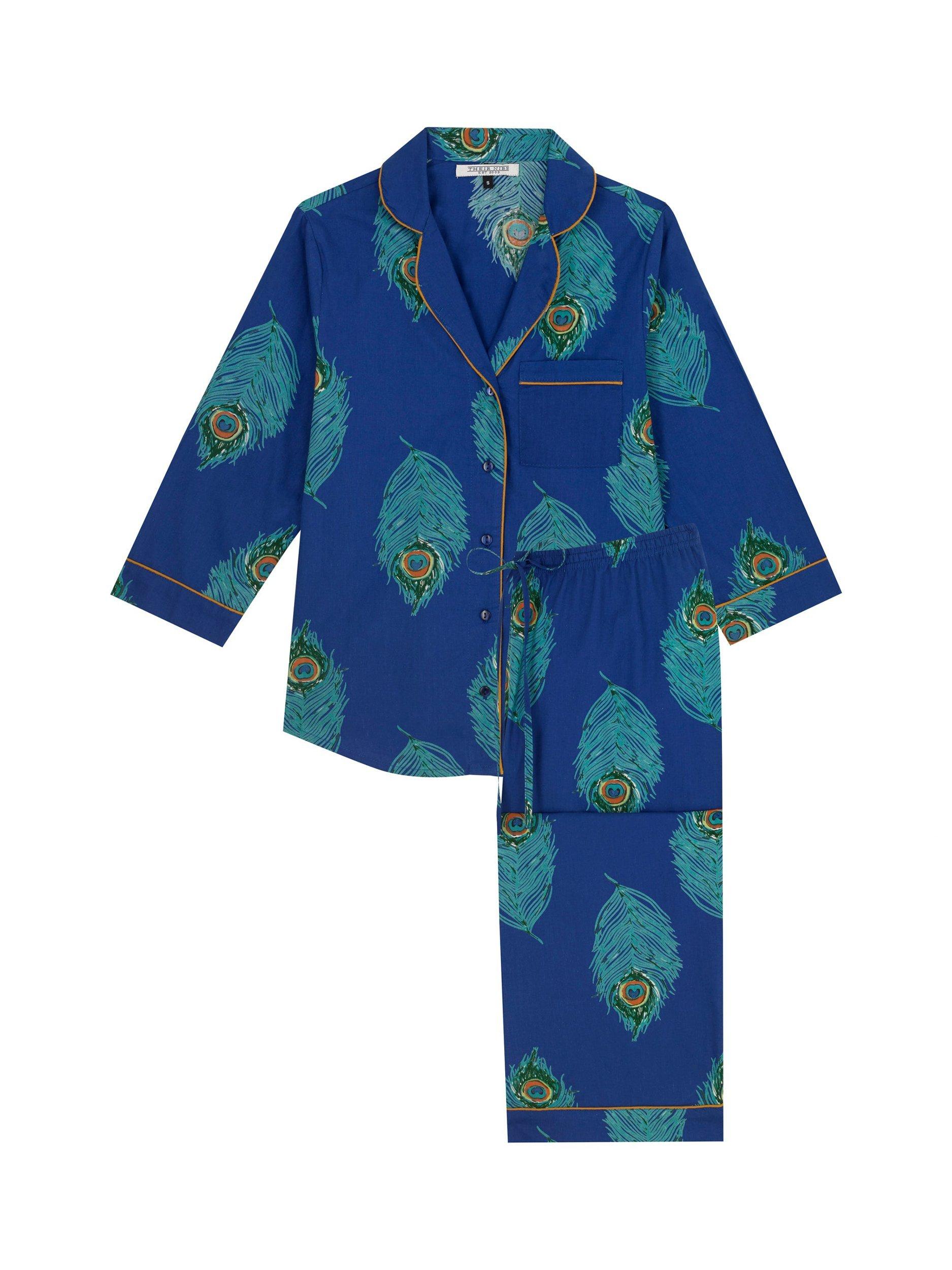 Product image 3 of 4, which shows Their Nibs Peacocks Capri Pyjama Set, Navy, M