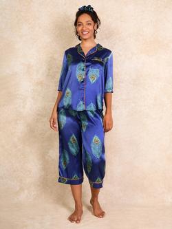 Their Nibs Peacock Satin Capri Pyjama Set, Navy, Navy