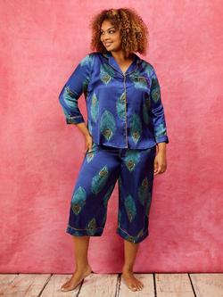 Their Nibs Peacock Satin Capri Pyjama Set, Navy - view 2, Navy