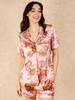 Their Nibs Wild Paisley Satin Shorty Pyjama Set, Pink, Pink