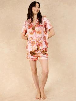 Their Nibs Wild Paisley Satin Shorty Pyjama Set, Pink - view 2, Pink