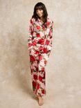 Their Nibs Rose Print Satin Long Pyjama Set, Light Pink