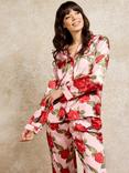 Their Nibs Rose Print Satin Long Pyjama Set, Light Pink