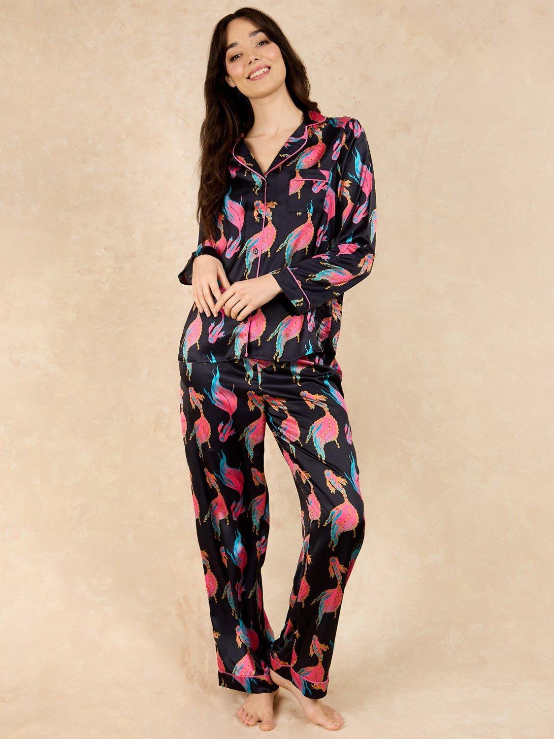 Product image 1 of 2, which shows Their Nibs Magic Fish Satin Pyjama Set, Deep Navy, L