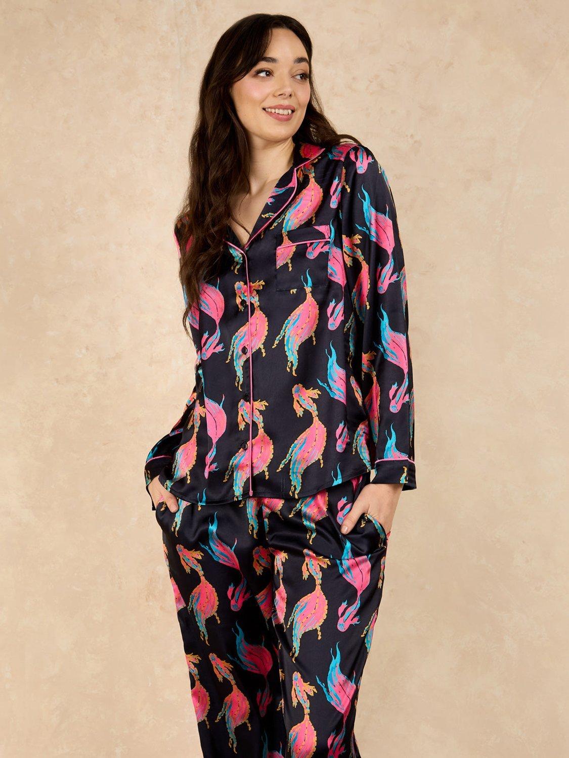 Product image 2 of 2, which shows Their Nibs Magic Fish Satin Pyjama Set, Deep Navy, L