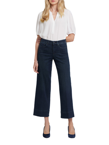 NYDJ Teresa Wide Leg Ankle Jeans with 3” Hem, Obsidian Blue