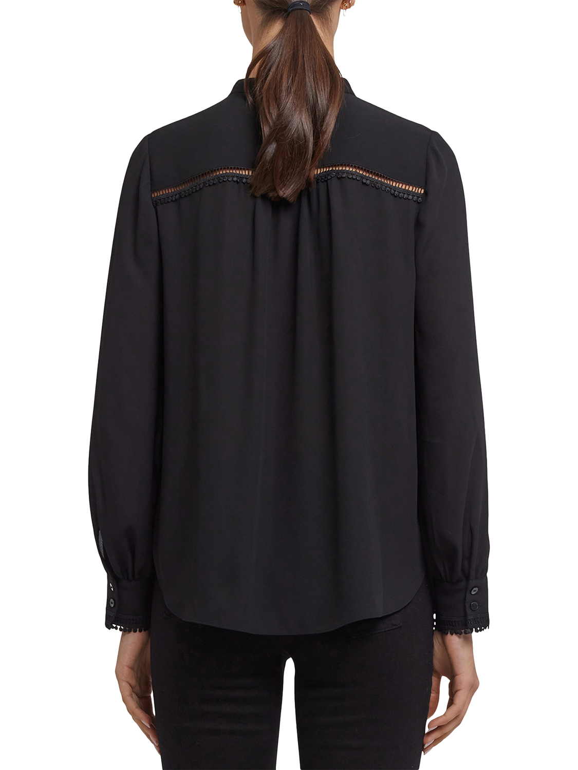Product image 2 of 6, which shows NYDJ Janie Long Sleeve Round Neck Blouse, Black, XS