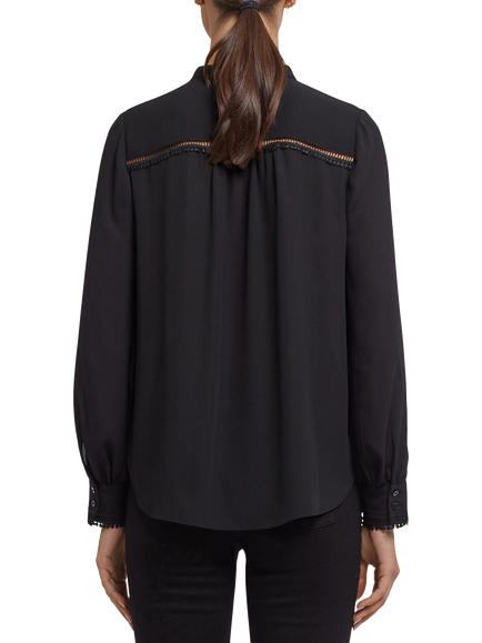 NYDJ Janie Long Sleeve Round Neck Blouse - view 2, Black