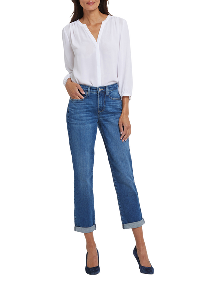 NYDJ Margot Cotton Blend Girlfriend Denim Jeans, Opera Blue