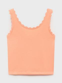 Mango Kids' Lence Cotton Blend Sleeveless Tank Top, Bright Orange, Bright Orange