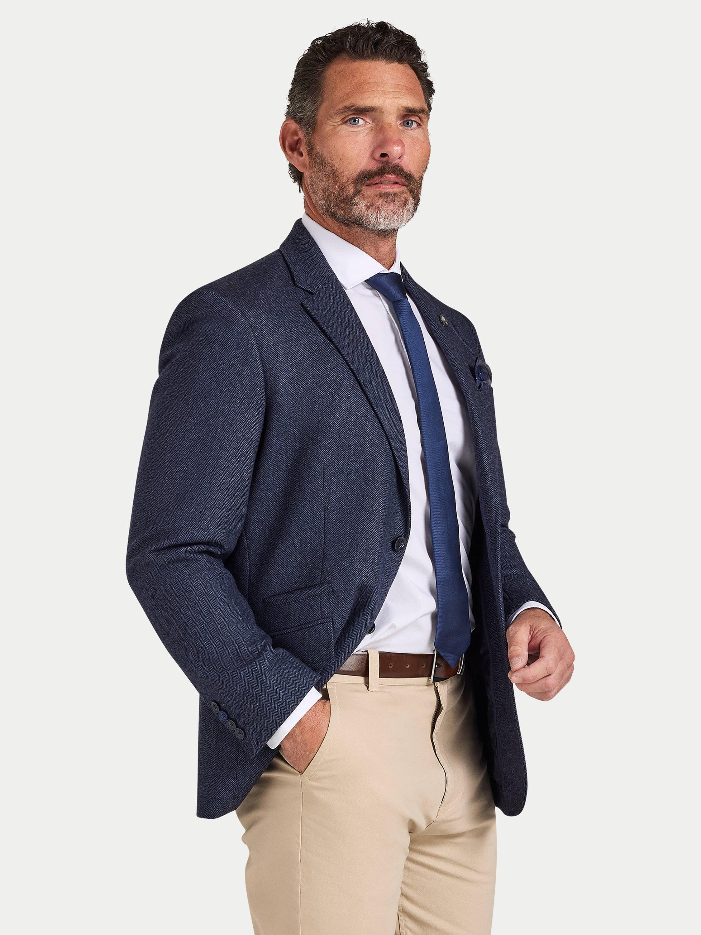 Product image 1 of 10, which shows Raging Bull Herringbone Wool Blend Blazer, Navy, S