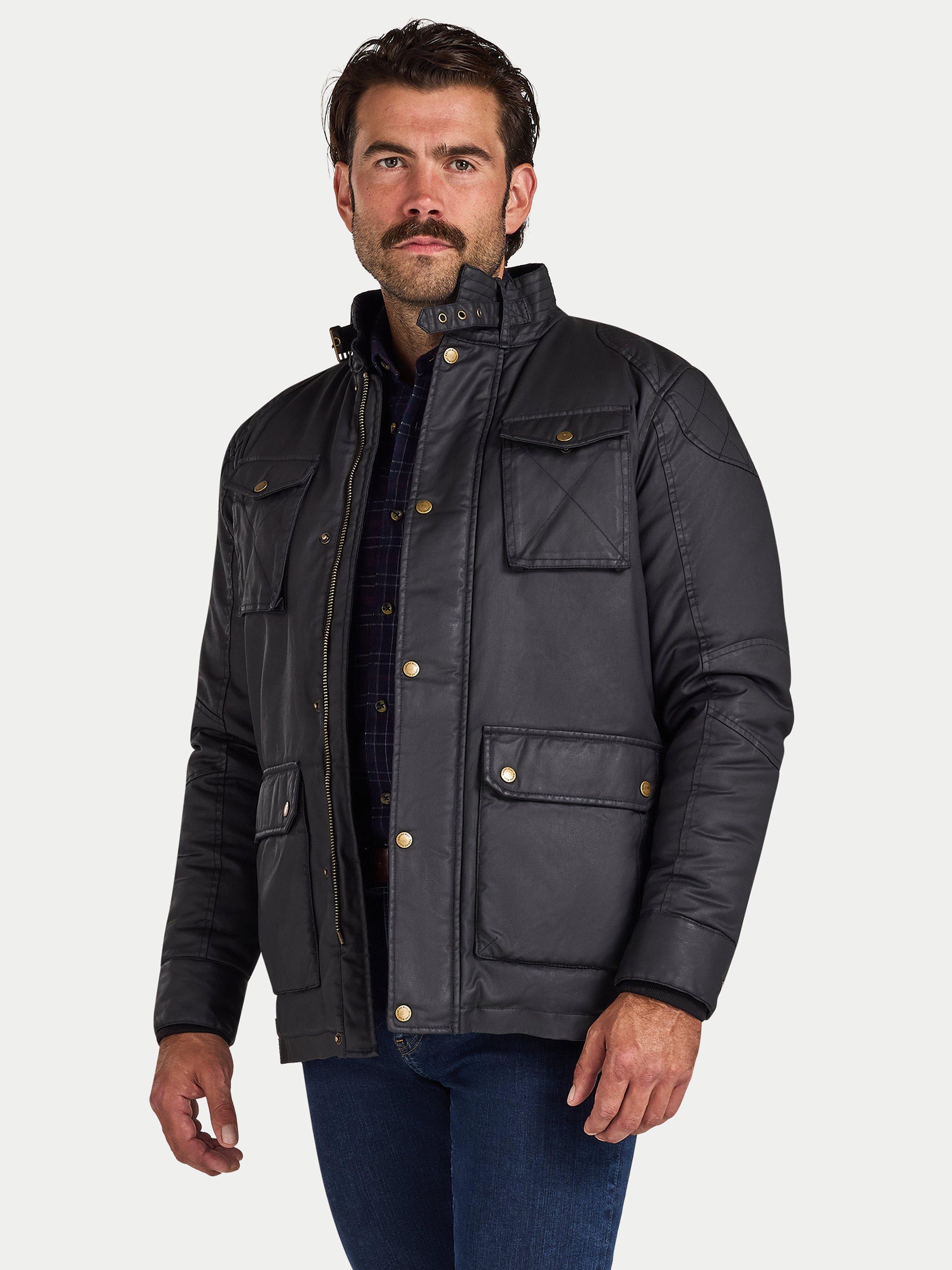 Product image 1 of 11, which shows Raging Bull Waxed Cotton Effect Jacket, Black, S