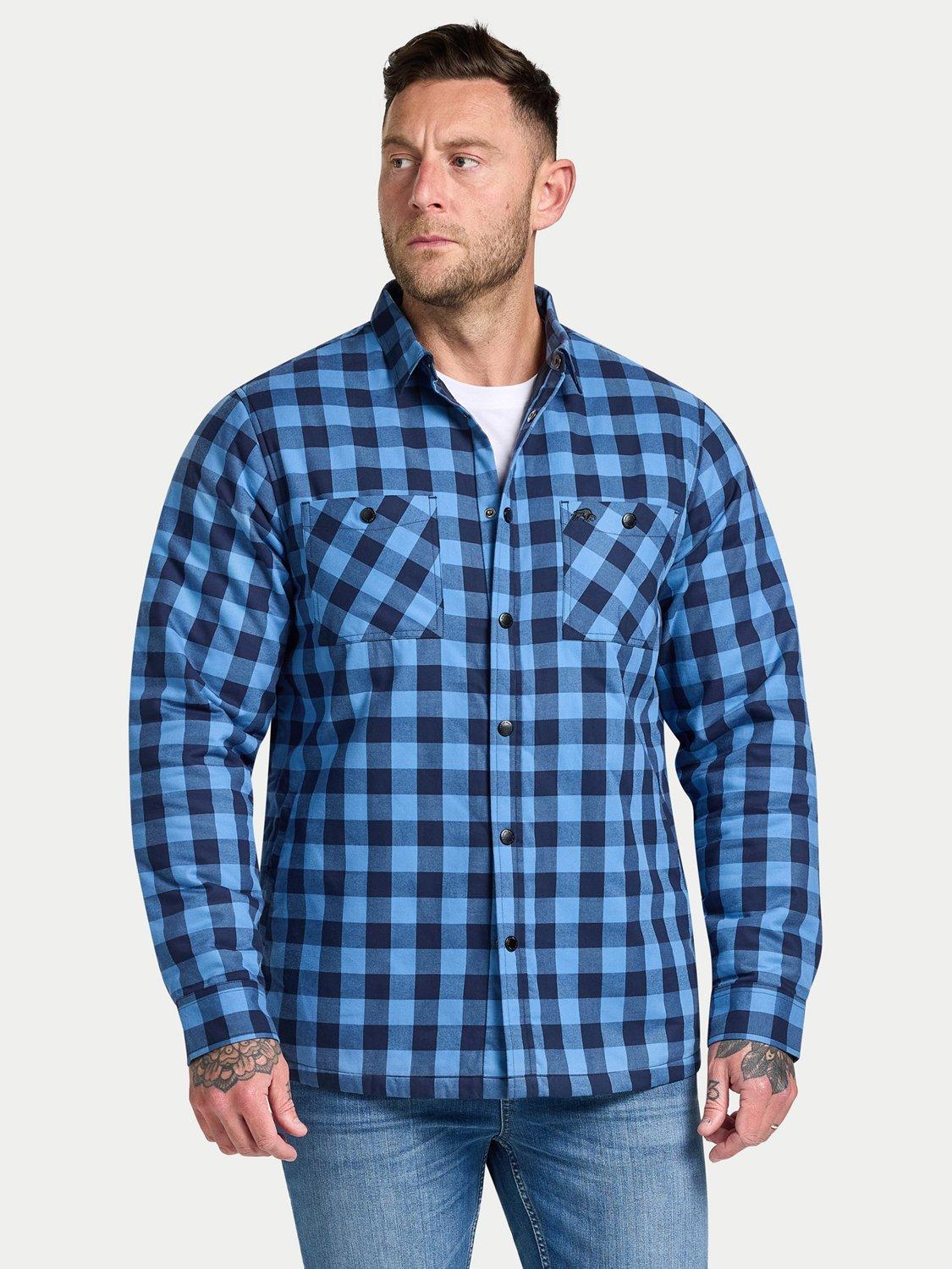 Product image 1 of 8, which shows Raging Bull Cotton Regular Fit Check Quilted Shacket, Navy, S