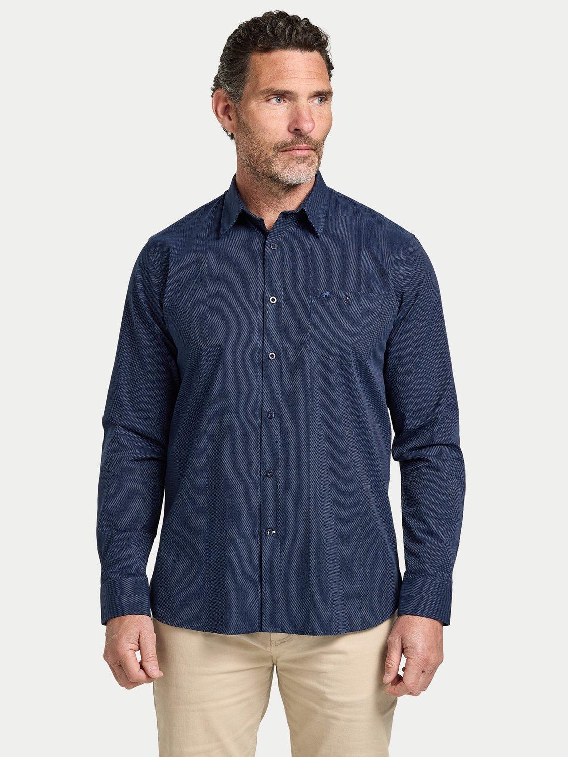 Product image 1 of 9, which shows Raging Bull Cotton Regular Fit Dash Dobby Shirt, Navy, S