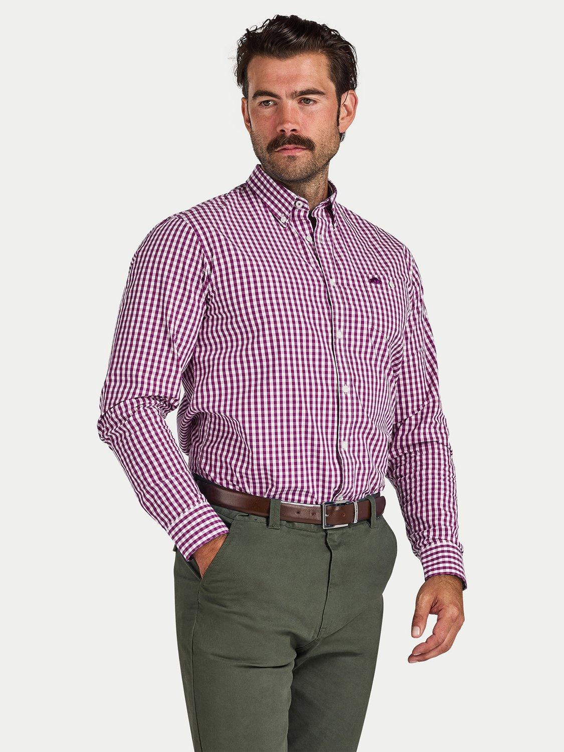 Product image 1 of 11, which shows Raging Bull Long Sleeve Gingham Check Shirt, Purple, S