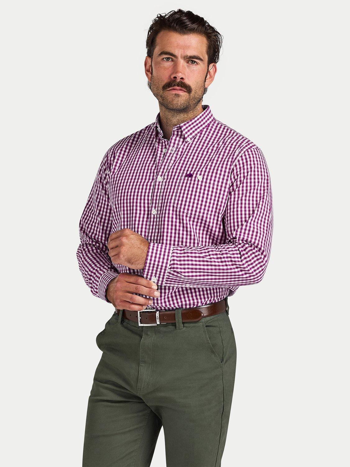 Product image 4 of 11, which shows Raging Bull Long Sleeve Gingham Check Shirt, Purple, S